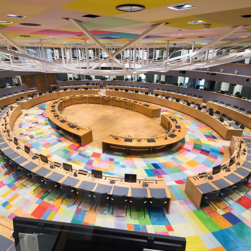 2R5P6A4 Main meeting room of Council of the European Union in Europa building in European Quarter in Brussels, Belgium
Copyright: Philippe Samyn and Partners